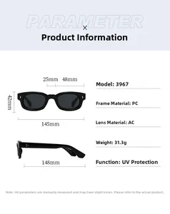 Guide des tailles des lunettes de soleil carrées vintage 3967 avec protection UV