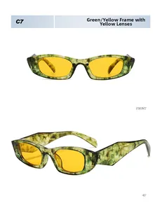 Lunettes de soleil Y2K rétro avec monture marbrée verte et verres jaunes tendance