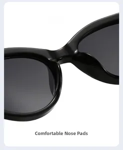 Close-up of integrated nose pads on black cat-eye sunglasses with a glossy finish