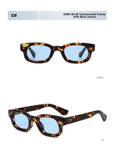 Détails macro de lunettes carrées en écaille avec verres bleus et rivets en métal argenté
