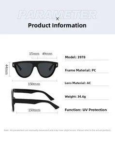 Spécifications détaillées des dimensions pour lunettes de soleil carrées et monture