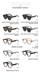 Vue matricielle de lunettes de soleil carrées tendance en neuf couleurs et verres divers