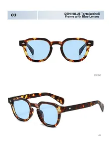 Détails de lunettes de soleil écaillées avec verres bleu clair et rivets métalliques