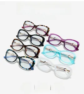 Collection of seven oversized square eyewear frames in various colors with star hinges