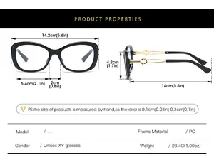 Detailed dimension chart showing frame width and lens size for trendy UV sunglasses