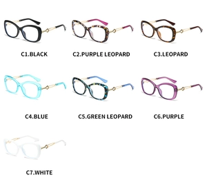 Detailed grid showing seven color variants of oversized sunglasses with metal cross hinges