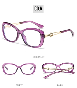 Three-angle view of oversized butterfly sunglasses with purple frames and gold metal temples