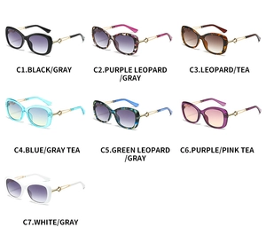 Detailed comparison of butterfly frame sunglasses in seven colors with metal hollow temples
