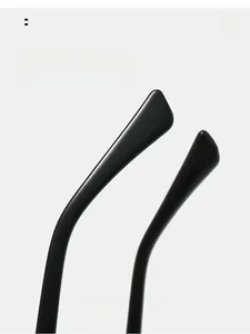 Detail of curved ergonomic temple arms on high-gloss black trendy sunglasses