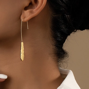 Hammered Teardrop Drop Earrings Alloy Minimalist Geometric Long Hook Dangle Jewelry For Women Western Fashion