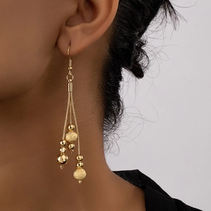 Boucles D'oreilles Pendantes Longues À Franges Dorées Avec Chaîne Serpent Et Perles Métalliques Bijoux Élégants