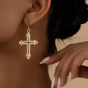 Boucles D'oreilles Pendantes Croix Gothique Pour Femmes Hommes Rétro Punk Émail Noir Goutte D'huile Alliage Bijoux De Mode