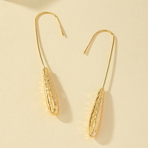 Minimalist hammered texture teardrop dangle earrings in gold-plated alloy finish