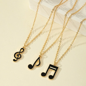Music Note Necklace Set Alloy Enamel G-Clef Eighth Note Pendant Tiered Layered Women Jewelry Minimalist Fashion Accessory