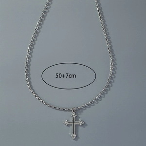 Men's retro enamel cross pendant on box chain with adjustable length 50+7cm necklace