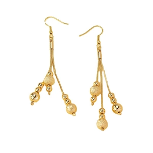 Élégantes boucles d'oreilles pompon chaîne serpent dorée avec perles polies et mates