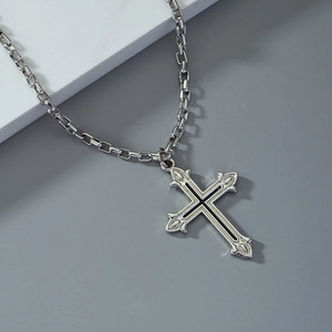Men's gothic cross pendant necklace with silver stainless steel box chain