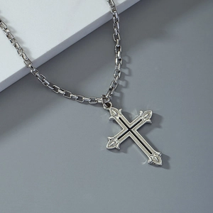 Gothic Cross Pendant Necklace Retro Silver Color Alloy Enamel Box Chain Punk Rock Jewelry For Men Women