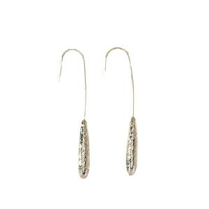 Elegant gold hammered texture teardrop drop earrings with long hook for women
