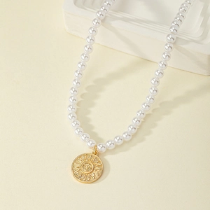 Collana Di Künstliche Perle Con Ciondolo Moneta Sole Vintage Lega Metallo Gioielli Di Moda Retro Per Donna Elegante