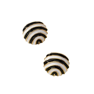 Minimalist enamel hoop earrings featuring elegant black and white stripes with gold trim