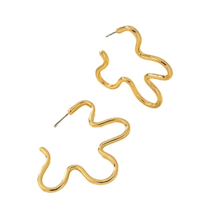 Minimalist gold wavy line earrings with a polished metallic finish and avant-garde design