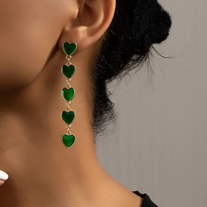 Heart Drop Earrings Alloy Gold Plated Enamel Vertical Multi Hearts Dangle Elegant Fashion Jewelry For Women