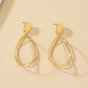 Elegant gold multi-layered water drop tassel earrings with layered metallic hoops