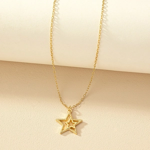 Alloy Star Pendant Necklace Layered Hollow Beaded Design Gold Color Trendy Simple Style Women Jewelry Accessory