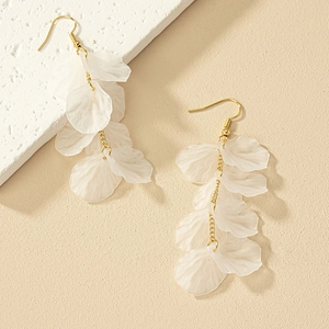 Elegant gold chain drop earrings with translucent white resin flower petals for women