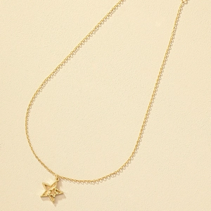 Minimalist gold double layer hollow star pendant necklace with delicate chain for women