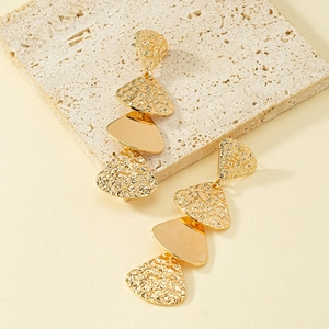 Golden vintage multi-layer geometric triangle drop earrings with hammered texture finish