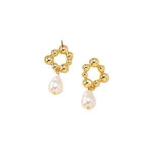 Boucles d'oreilles fleur perle dorées avec perles baroques pour femmes style minimaliste