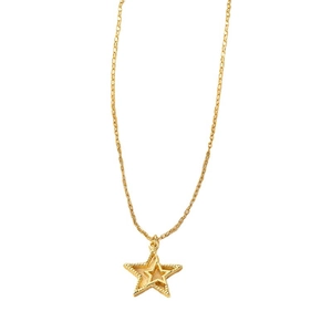 Minimalist double layer star pendant necklace with golden finish and textured edges