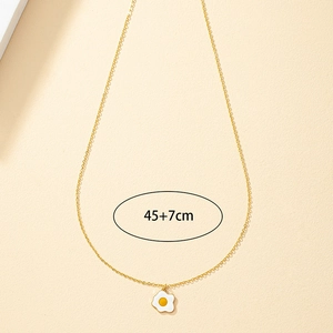 Poached egg enamel pendant necklace on a gold chain, adjustable 45+7cm length for women