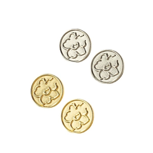 Floral relief round stud earring set in gold and silver alloy finish for women