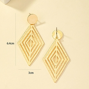 Minimalist layered geometric rhombus drop earrings in gold finish with size 6.4x3cm