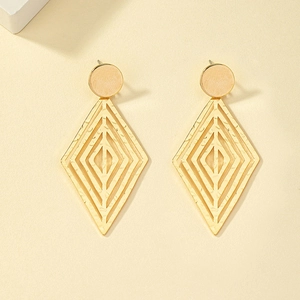 Geometric Rhombus Dangle Earrings Hammered Metal Texture Large Round Stud Minimalist Jewelry For Women Gold Color