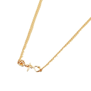 Minimalist gold heart and paw print heartbeat necklace for pet lovers jewelry gift