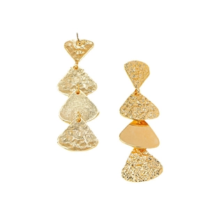 Bohemian gold layered triangular drop earrings with a handmade hammered texture finish