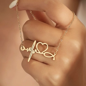 Collier Pendentif Stéthoscope Coeur Battement Coeur Plaqué Or Alliage Médical Infirmière Docteur Bijoux Cadeau Femme