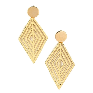 Minimalist layered geometric rhombus and circle drop earrings in polished gold finish