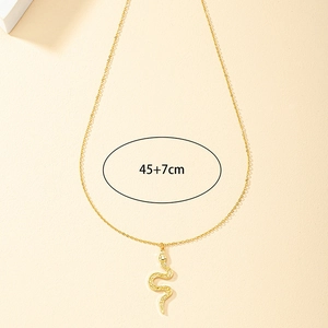 Golden snake pendant necklace with crystal zircons and 45+7cm adjustable chain