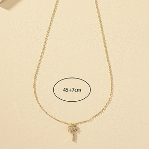 Luxury gold coconut tree pendant necklace with rhinestones, 45+7cm length adjustable