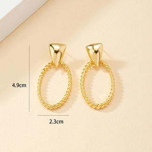 French style gold alloy textured earrings with twisted oval rings 4.9cm x 2.3cm size