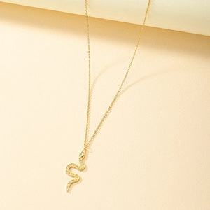 Minimalist Gold Plated Alloy Snake Pendant Necklace With Cubic Zirconia For Women Fashion Jewelry