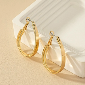 Boucles D'oreilles Créoles Larme À Double Couche Minimaliste Géométrique En Alliage Ligne Métallique Polie Pour Femmes
