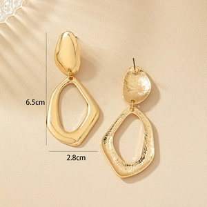 French style gold irregular hollow geometric statement earrings with 6.5cm drop