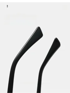 Detail view of glossy black curved temple tips designed for ergonomic comfort wear