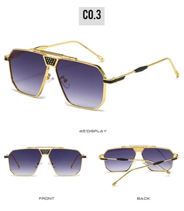 Détails de lunettes de soleil en métal doré à monture hexagonale avec verres dégradés